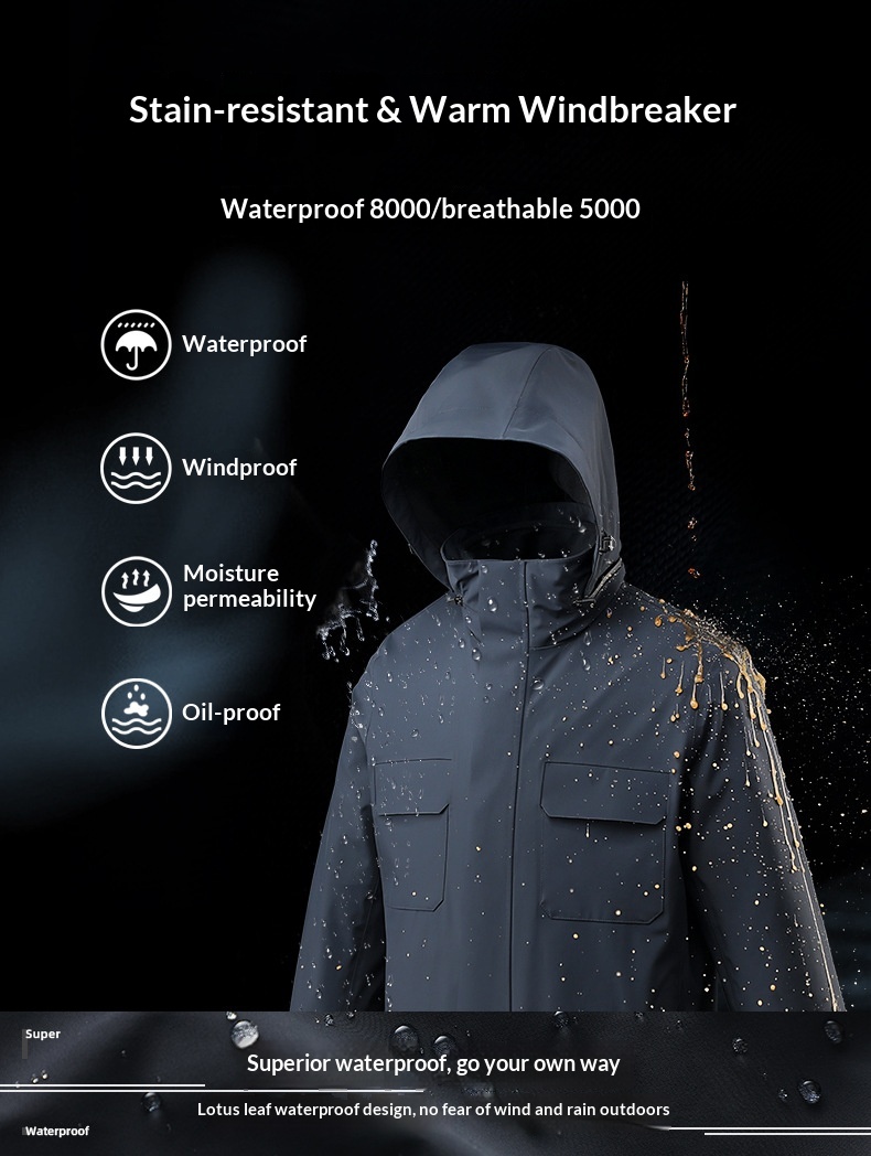 Boy 3-in-1 Abnehmbare High-End Business Outdoor Wasserdichte Winddichte Verdickte Warme Jacke zum Wandern Bergsteigen Camping Für_voghion.com