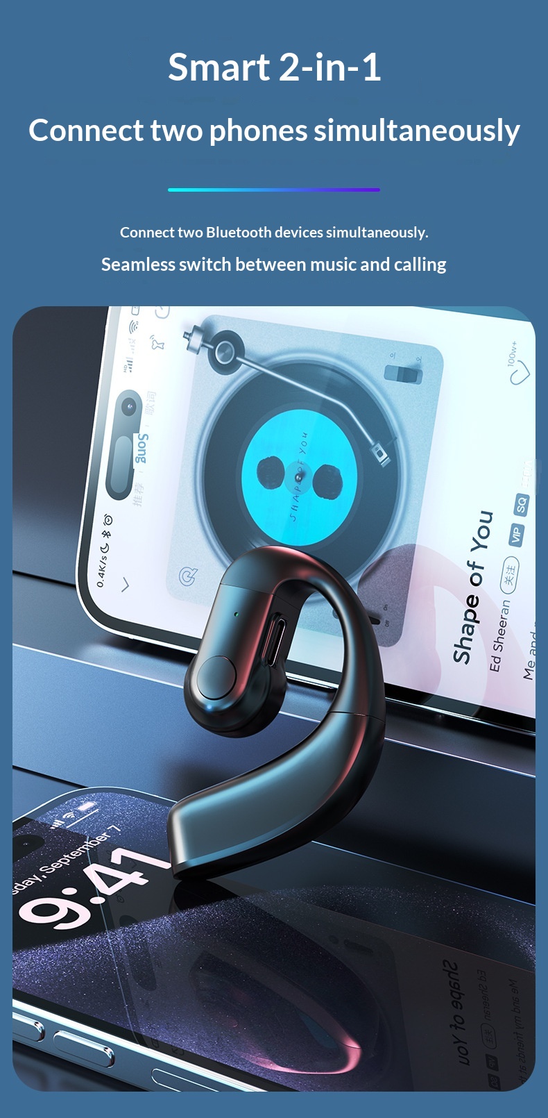 Cross-Border New V9 Open-Ear Wireless Bluetooth Single Ear Headphone Business Sports Music Ultra-Long Battery Life_voghion.com