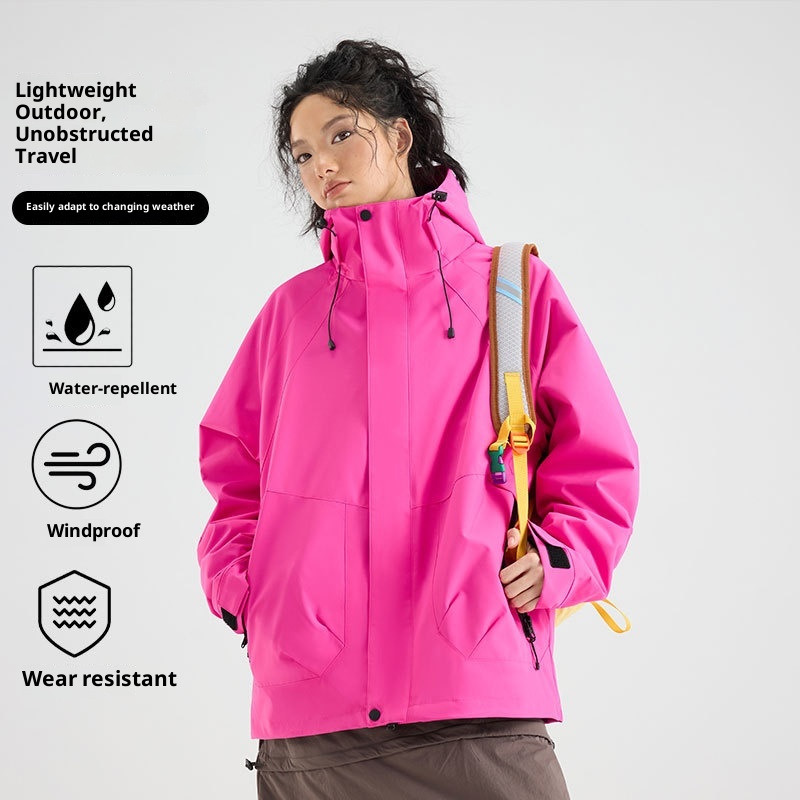 boy Boy Dragon Fruit Color Women's Three-in-One Windproof Waterproof Fleece Two-Piece Set Men's Cycling Travel Hiking Jacket_voghion.com