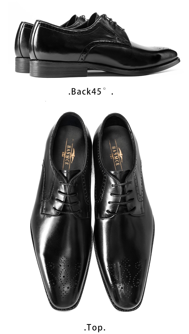 Voyage Voyage Gao - Source Factory Brogue Leather Business Formal Cowhide Men's Small Square Toe Derby Shoes_voghion.com