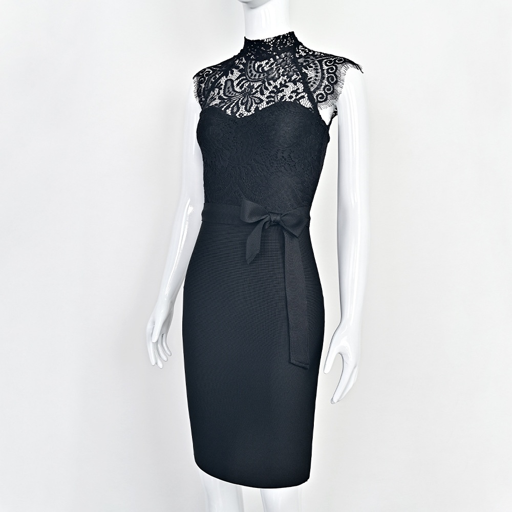 ChicShe ChicShe European And American Elegant Belt Lace Bow Sheer High-End Sexy Bodycon Bandage Dress_voghion.com