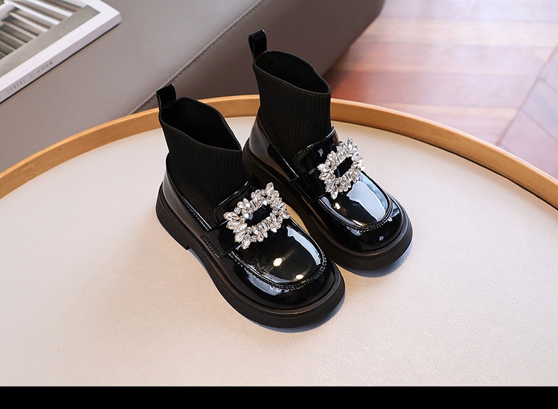 ShoeGlobe ShoeGlobe Sock 2025 Autumn New Princess Martin Children's Leather Girls' Soft Sole Single Shoes Short Boots Black_voghion.com