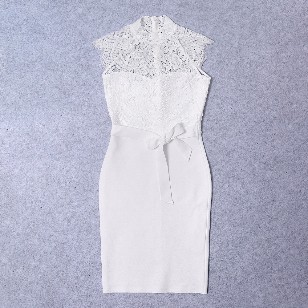ChicShe ChicShe European And American Elegant Belt Lace Bow Sheer High-End Sexy Bodycon Bandage Dress_voghion.com