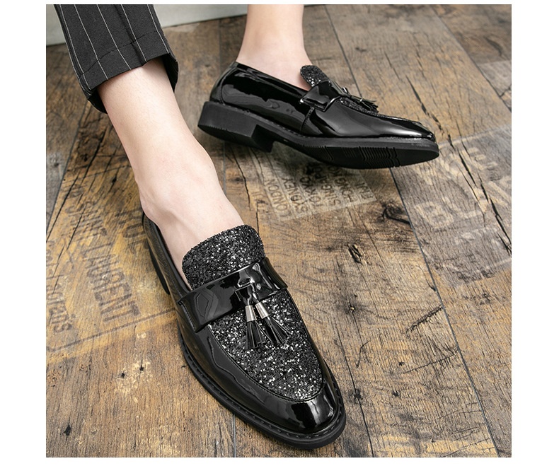 Voyage British Style Tassel Loafers Trendy Men's Slip-On Formal Business Casual Leather European And American Sequin Evening_voghion.com