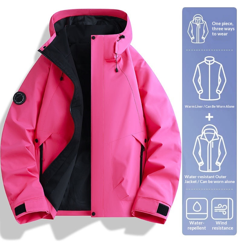 boy Boy Dragon Fruit Color Women's Three-in-One Windproof Waterproof Fleece Two-Piece Set Men's Cycling Travel Hiking Jacket_voghion.com