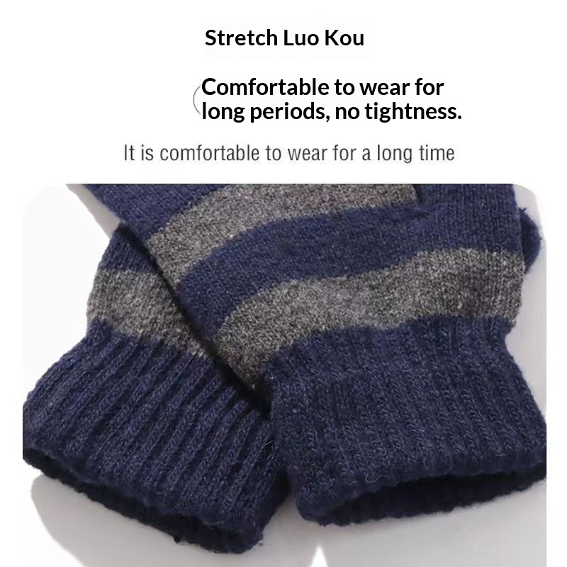 boy Boy Boy Autumn Winter Men's And Women's Knitted Warm Outdoor Cycling Fingered Driving Korean Style Fleece-Lined Gloves_voghion.com