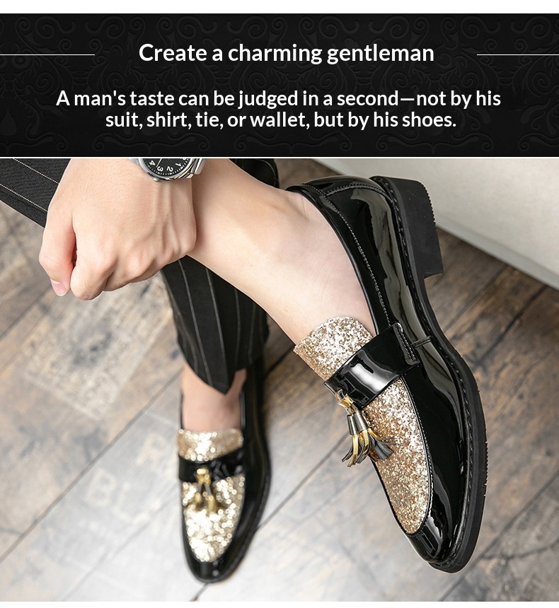 Voyage British Style Tassel Loafers Trendy Men's Slip-On Formal Business Casual Leather European And American Sequin Evening_voghion.com