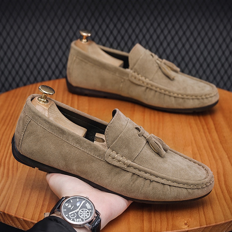 Voyage Voyage Men's Loafers Spring 2024 New Trendy Slip-On Casual Leather With Tassels Soft Sole Driving Shoes_voghion.com