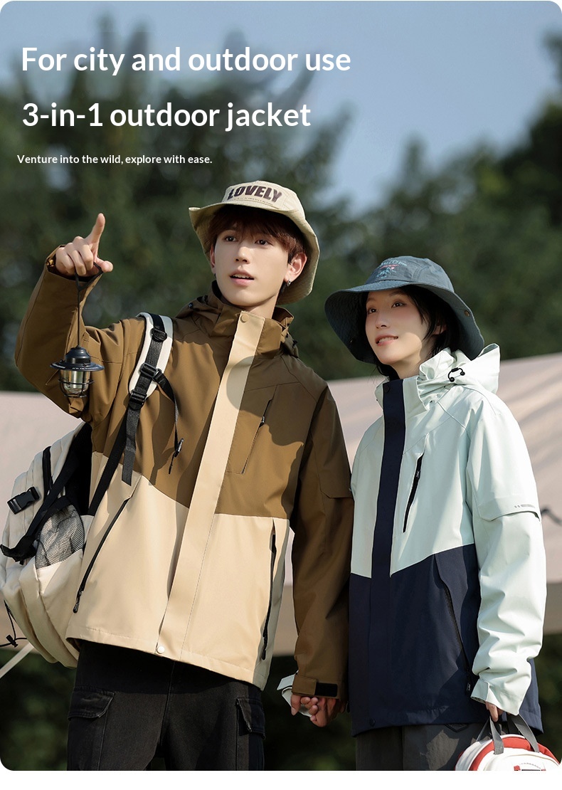 Boy Boy Outdoor 3'ü 1 arada Çıkarılabilir Erkek Rüzgar Geçirmez Polar Astar Su Geçirmez Soğuğa Dayanıklı Yürüyüş Ceketi Kadın Mont_voghion.com