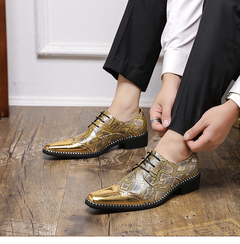 WalkPrime WalkPrime Cross-Border Gold Glossy Business Brogue Scarpe Derby con lacci, punta affilata, stile europeo e americano, taglia grande_voghion.com