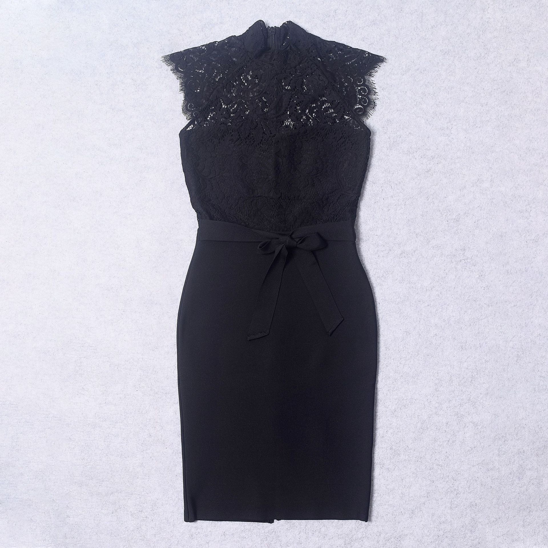 ChicShe ChicShe European And American Elegant Belt Lace Bow Sheer High-End Sexy Bodycon Bandage Dress_voghion.com