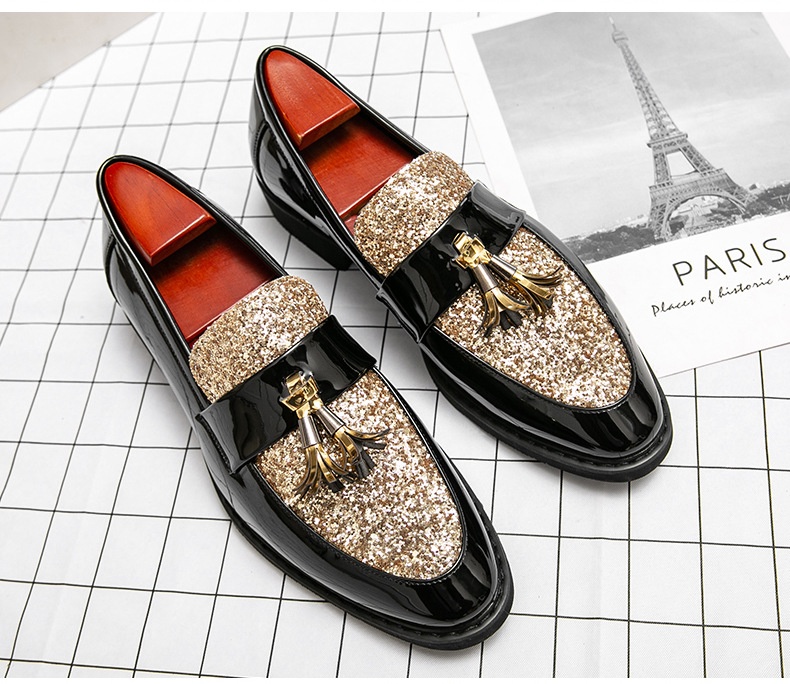 Voyage British Style Tassel Loafers Trendy Men's Slip-On Formal Business Casual Leather European And American Sequin Evening_voghion.com