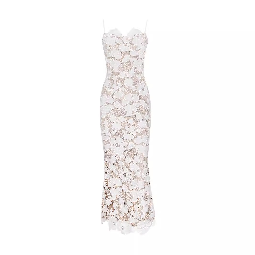 ChicShe ChicShe European And American Lace Bodycon Strap Sexy Backless Slit Long Dress Elegant Gown High-end Feel_voghion.com