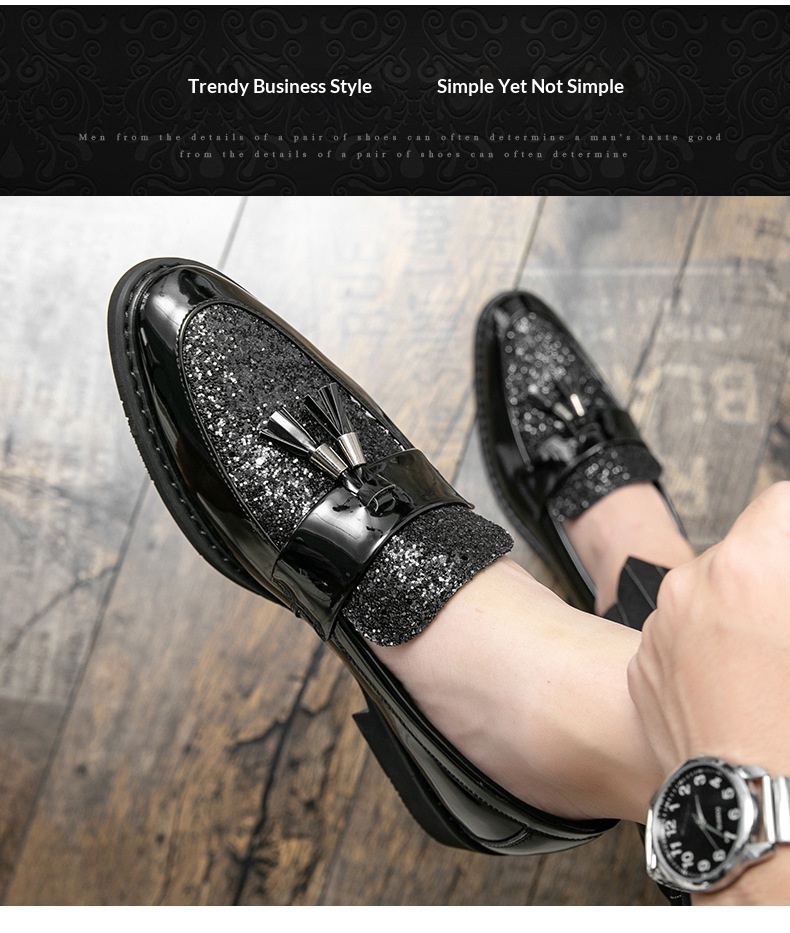 Voyage British Style Tassel Loafers Trendy Men's Slip-On Formal Business Casual Leather European And American Sequin Evening_voghion.com