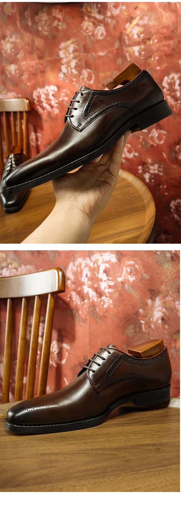 Voyage Voyage Gao - Source Factory Brogue Leather Business Formal Cowhide Men's Small Square Toe Derby Shoes_voghion.com