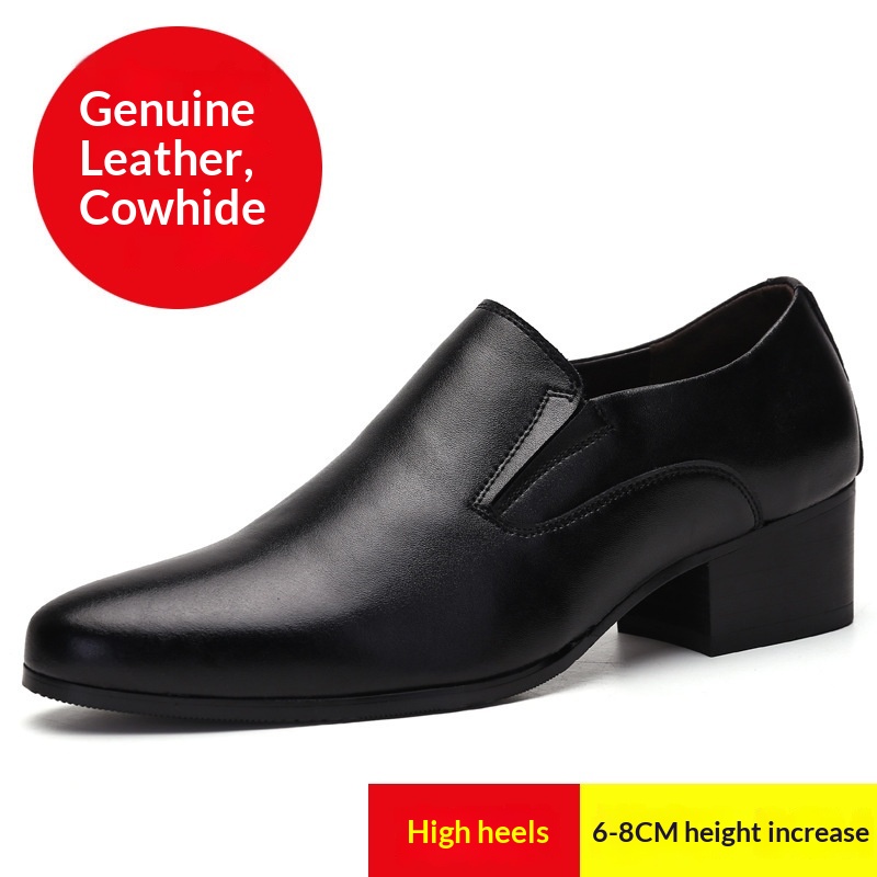 WalkPrime Factory Direct New 6CM Pointed Genuine Trendy Height Increasing Men's High Heel 8cm Leather Shoes_voghion.com