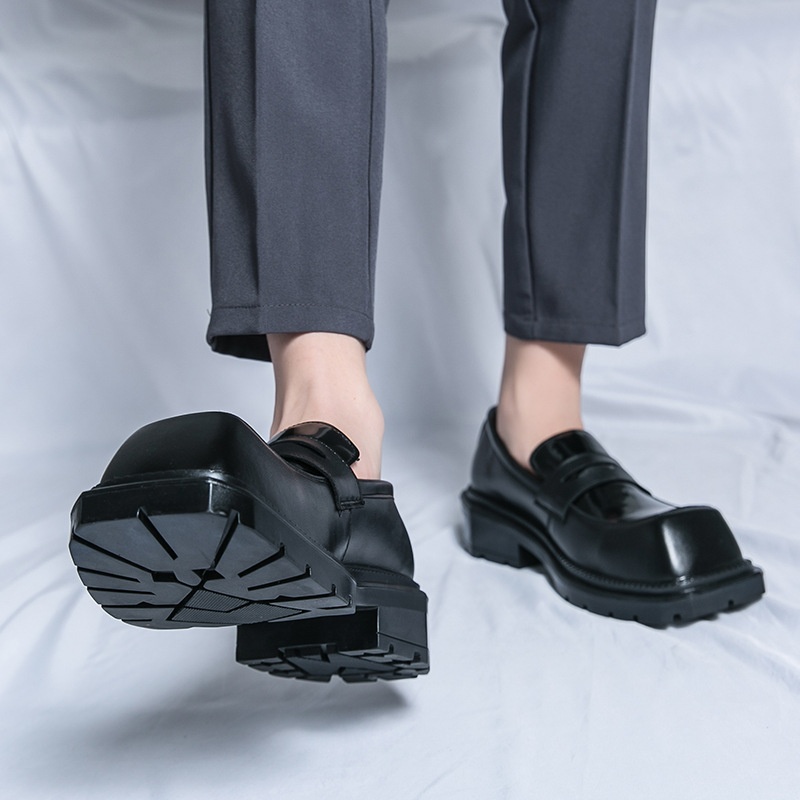 WalkPrime Formal Square Toe Leather For Men Britih Style In Caual Groommen Suit Black Thick-Soled Height-Increaing Derby_voghion.com