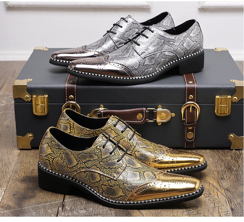 WalkPrime WalkPrime Cross-Border Gold Glossy Business Brogue Scarpe Derby con lacci, punta affilata, stile europeo e americano, taglia grande_voghion.com