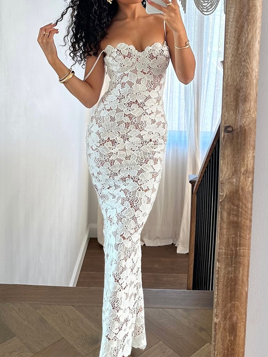 ChicShe ChicShe European And American Lace Bodycon Strap Sexy Backless Slit Long Dress Elegant Gown High-end Feel_voghion.com