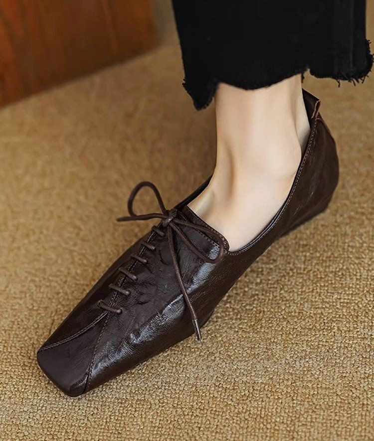 Mocassins à lacets Voyage Voyage Vintage Deep Mouth Printemps et Automne 2025 pour femmes et hommes, style Derby, en cuir, talon de 3 cm. Chaussures simples._voghion.com