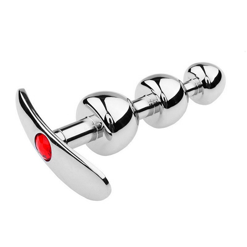 luckyqqyp Extenseur anal à trois perles en forme de champignon en métal SM Toys Out Wear Anal Plug Produits sexuels pour adultes_voghion.com