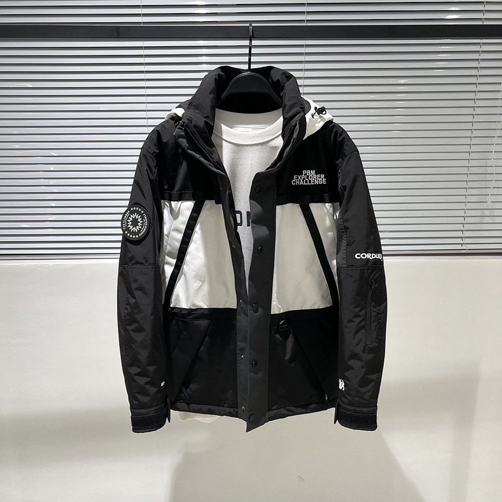 Herren Winter 2024, dick gefütterte Daunenjacke mit Kapuze, schwarz-weiß, trendig, im Großhandel erhältlich_voghion.com