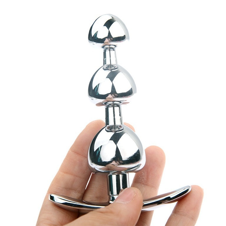 luckyqqyp Extenseur anal à trois perles en forme de champignon en métal SM Toys Out Wear Anal Plug Produits sexuels pour adultes_voghion.com