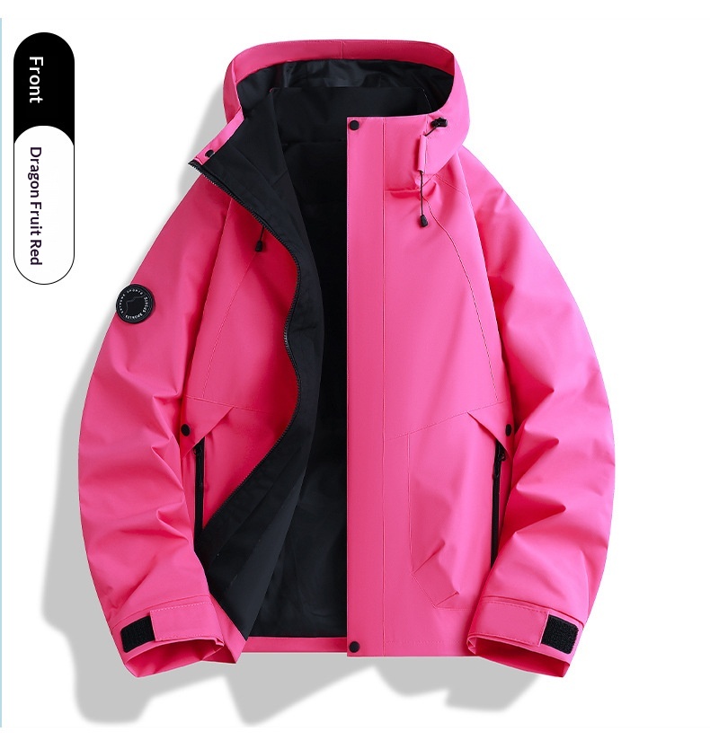 boy Boy Dragon Fruit Color Women's Three-in-One Windproof Waterproof Fleece Two-Piece Set Men's Cycling Travel Hiking Jacket_voghion.com