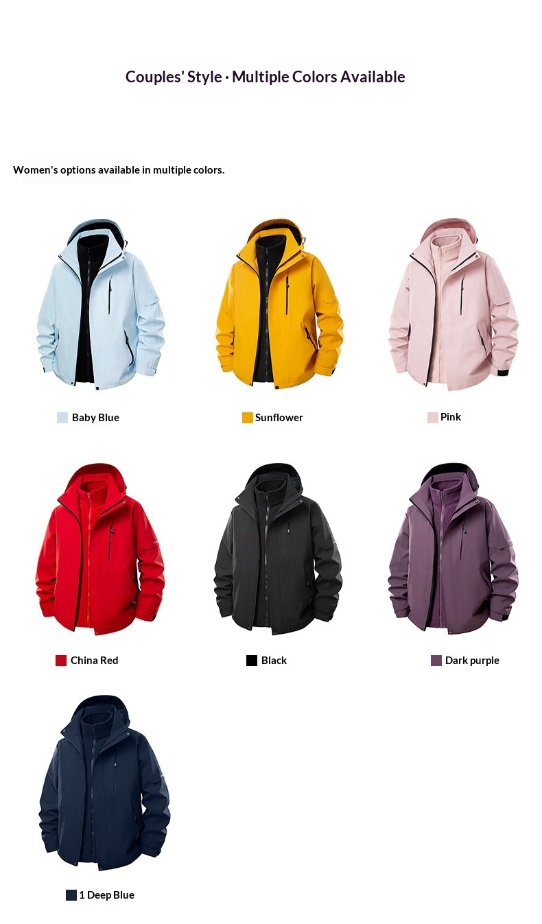 Boy Boy Outdoor 3'ü 1 arada Çıkarılabilir Erkek Rüzgar Geçirmez Polar Astar Su Geçirmez Soğuğa Dayanıklı Yürüyüş Ceketi Kadın Mont_voghion.com