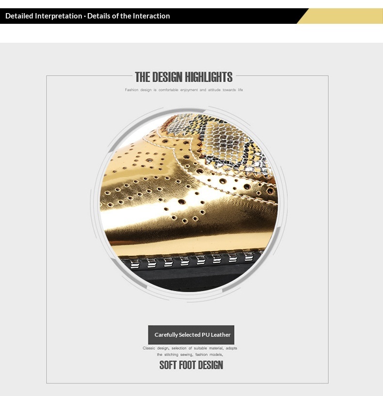 WalkPrime WalkPrime Cross-Border Gold Glossy Business Brogue Scarpe Derby con lacci, punta affilata, stile europeo e americano, taglia grande_voghion.com