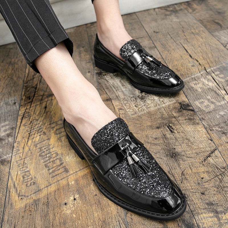 Voyage British Style Tassel Loafers Trendy Men's Slip-On Formal Business Casual Leather European And American Sequin Evening_voghion.com