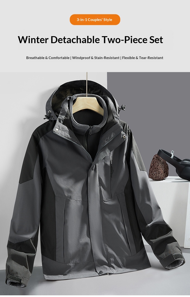 Boy Outdoor 3-in-1 Jacke für Damen und Herren, Paar-Wanderanzug, winddicht, wasserdicht, atmungsaktiv, wasserabweisend_voghion.com