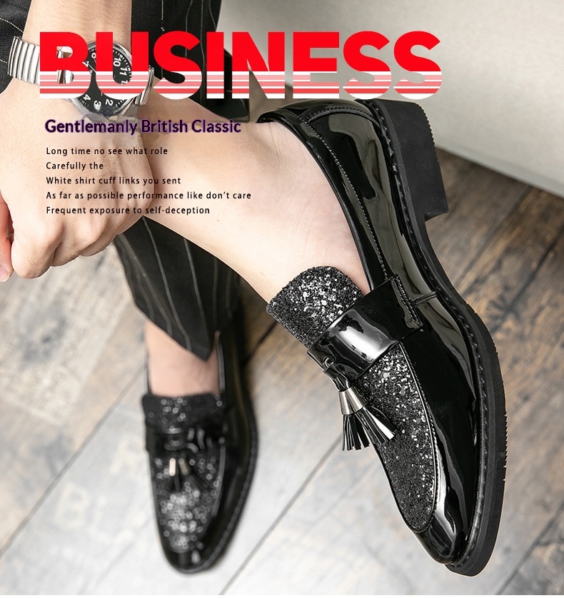 Voyage British Style Tassel Loafers Trendy Men's Slip-On Formal Business Casual Leather European And American Sequin Evening_voghion.com