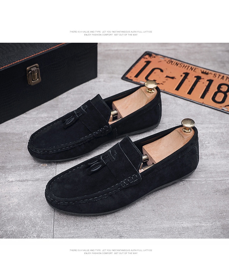 Voyage Voyage Men's Loafers Spring 2024 New Trendy Slip-On Casual Leather With Tassels Soft Sole Driving Shoes_voghion.com