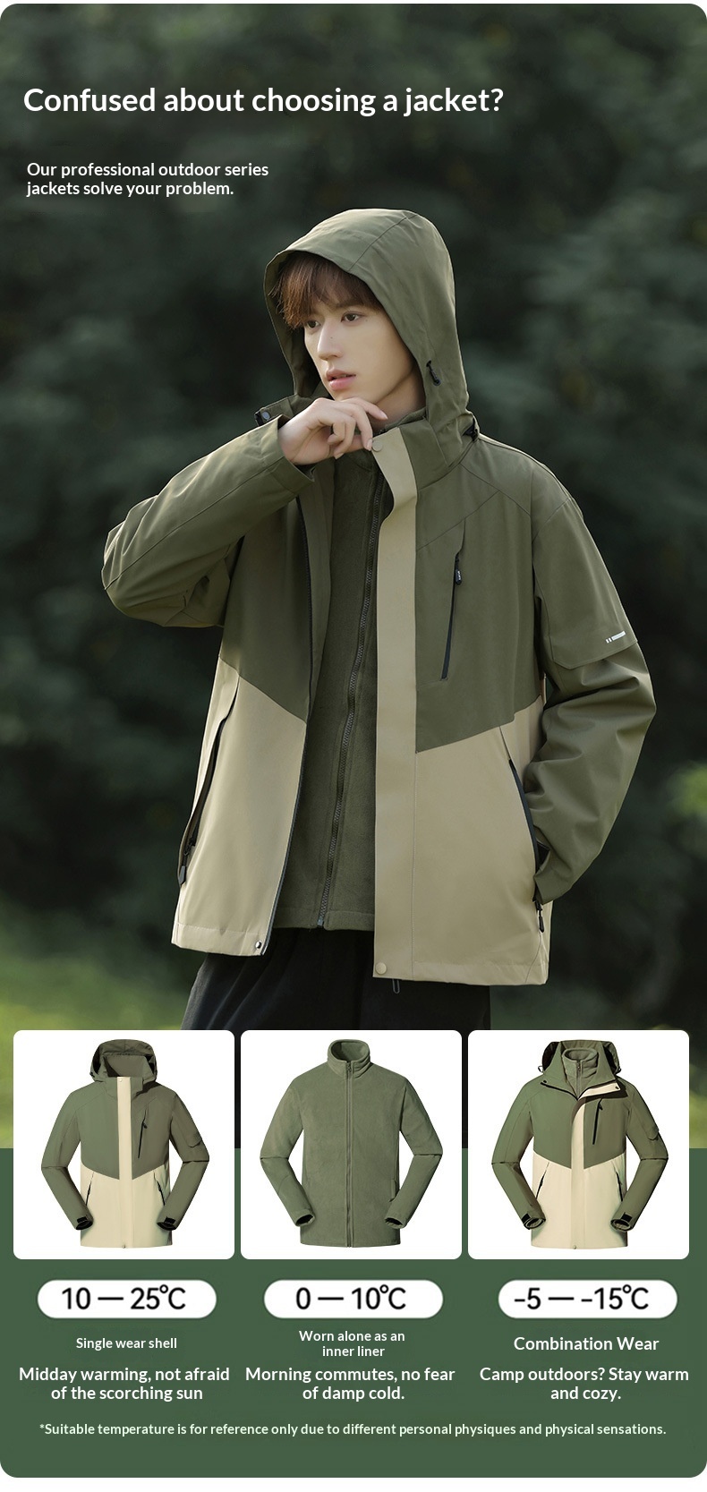 Boy Boy Outdoor 3'ü 1 arada Çıkarılabilir Erkek Rüzgar Geçirmez Polar Astar Su Geçirmez Soğuğa Dayanıklı Yürüyüş Ceketi Kadın Mont_voghion.com