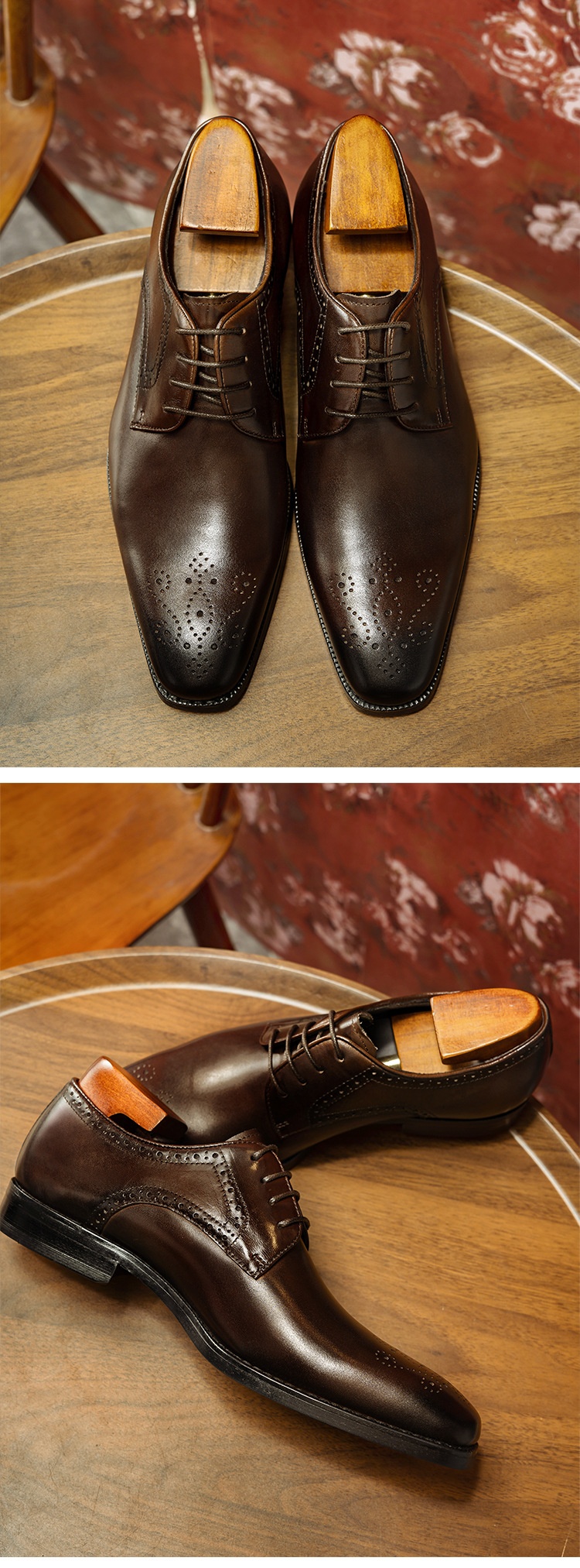 Voyage Voyage Gao - Source Factory Brogue Leather Business Formal Cowhide Men's Small Square Toe Derby Shoes_voghion.com