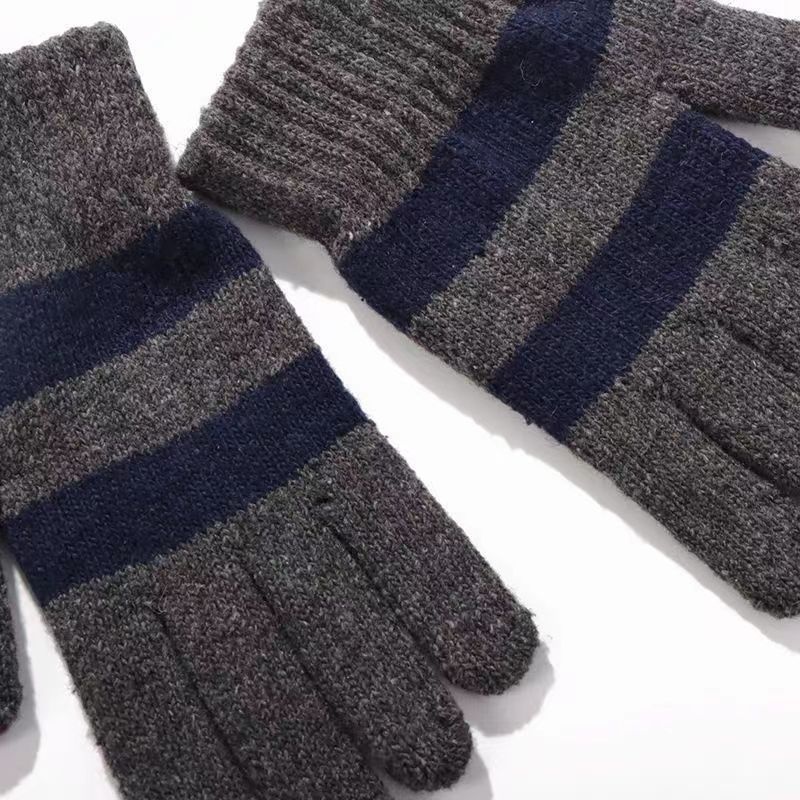 boy Boy Boy Autumn Winter Men's And Women's Knitted Warm Outdoor Cycling Fingered Driving Korean Style Fleece-Lined Gloves_voghion.com