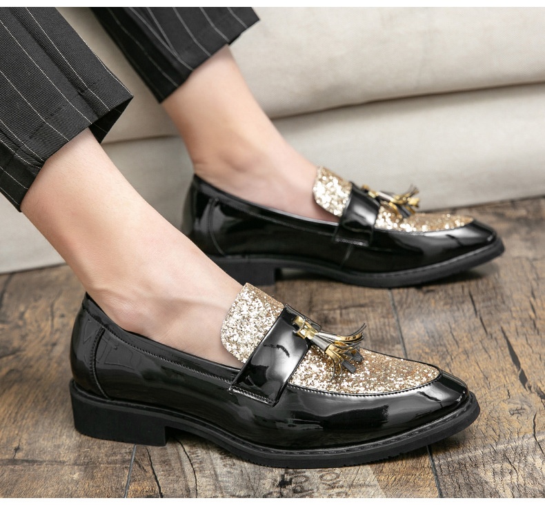 Voyage British Style Tassel Loafers Trendy Men's Slip-On Formal Business Casual Leather European And American Sequin Evening_voghion.com