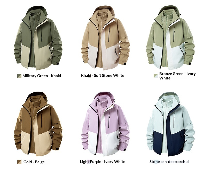 Boy Boy Outdoor 3'ü 1 arada Çıkarılabilir Erkek Rüzgar Geçirmez Polar Astar Su Geçirmez Soğuğa Dayanıklı Yürüyüş Ceketi Kadın Mont_voghion.com