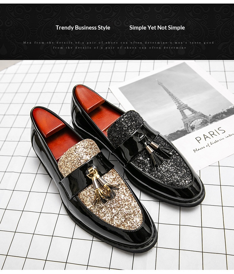 Voyage British Style Tassel Loafers Trendy Men's Slip-On Formal Business Casual Leather European And American Sequin Evening_voghion.com