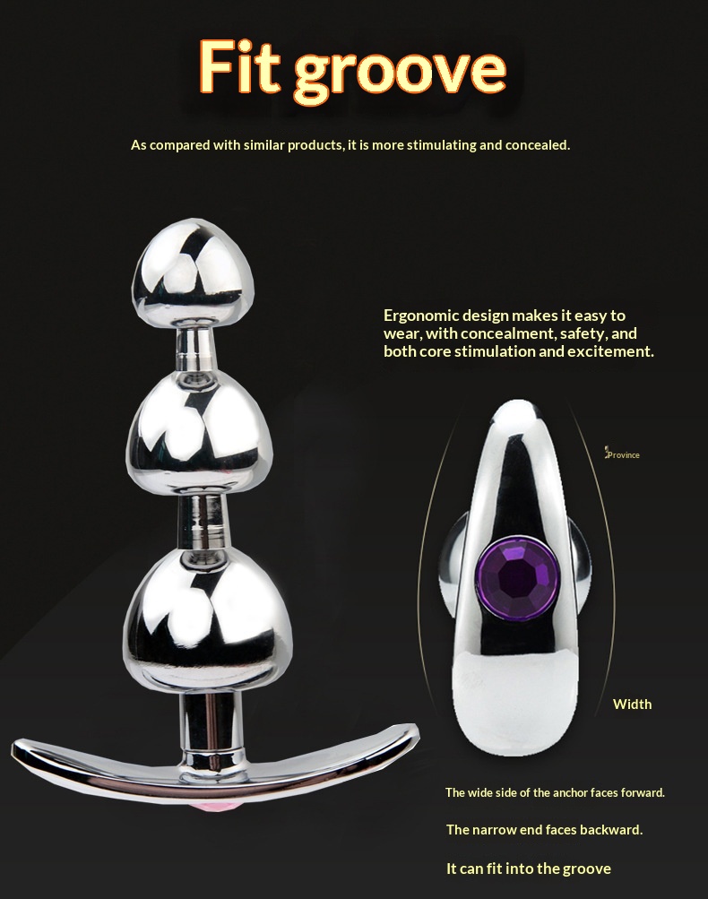 luckyqqyp Extenseur anal à trois perles en forme de champignon en métal SM Toys Out Wear Anal Plug Produits sexuels pour adultes_voghion.com