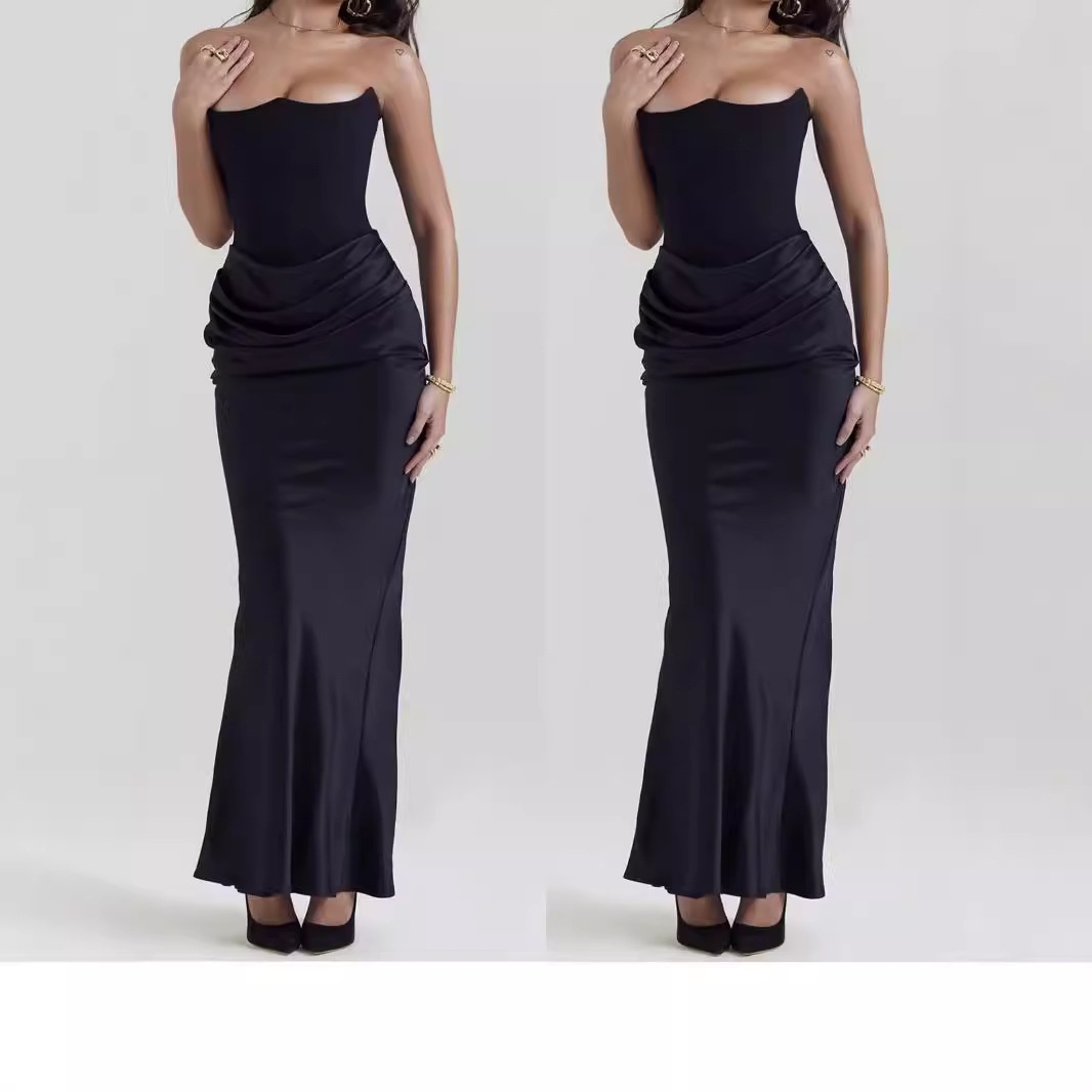 ChicShe ChicShe 2023 Abito da sera transfrontaliero europeo-americano, realizzato in raso di acetato setoso, evidenziato in nero per un look esclusivo e_voghion.com