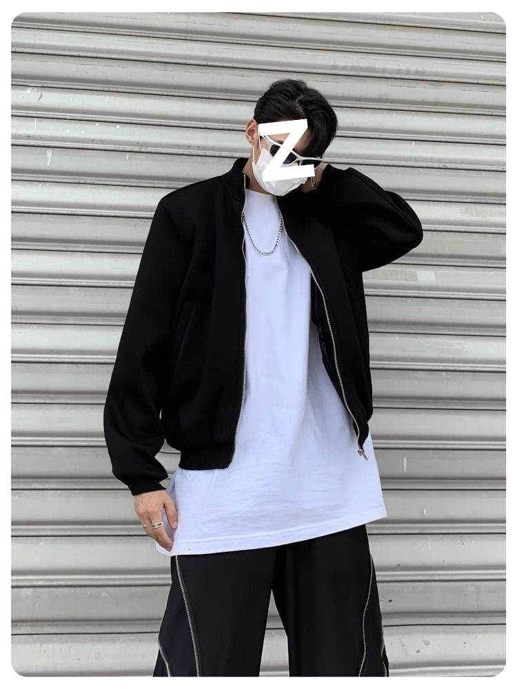 Jungen Herbst Lässige Strickjacke mit gepolsterten Schultern Graue Jacke Herren Lockerer Schnitt Internet Promi Hochwertig Kurzer Stehkragen Sport_voghion.com