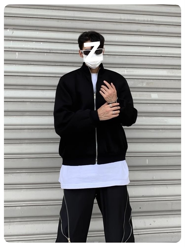 Jungen Herbst Lässige Strickjacke mit gepolsterten Schultern Graue Jacke Herren Lockerer Schnitt Internet Promi Hochwertig Kurzer Stehkragen Sport_voghion.com