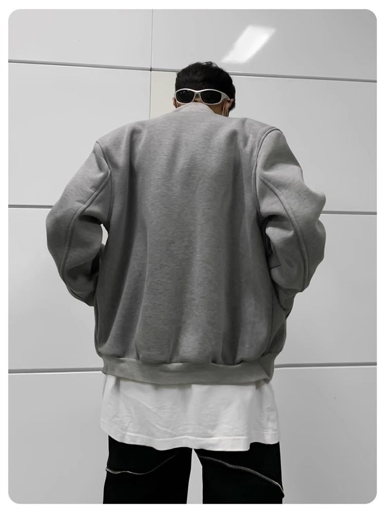 Jungen Herbst Lässige Strickjacke mit gepolsterten Schultern Graue Jacke Herren Lockerer Schnitt Internet Promi Hochwertig Kurzer Stehkragen Sport_voghion.com