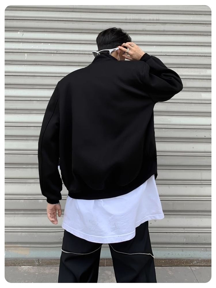 Jungen Herbst Lässige Strickjacke mit gepolsterten Schultern Graue Jacke Herren Lockerer Schnitt Internet Promi Hochwertig Kurzer Stehkragen Sport_voghion.com