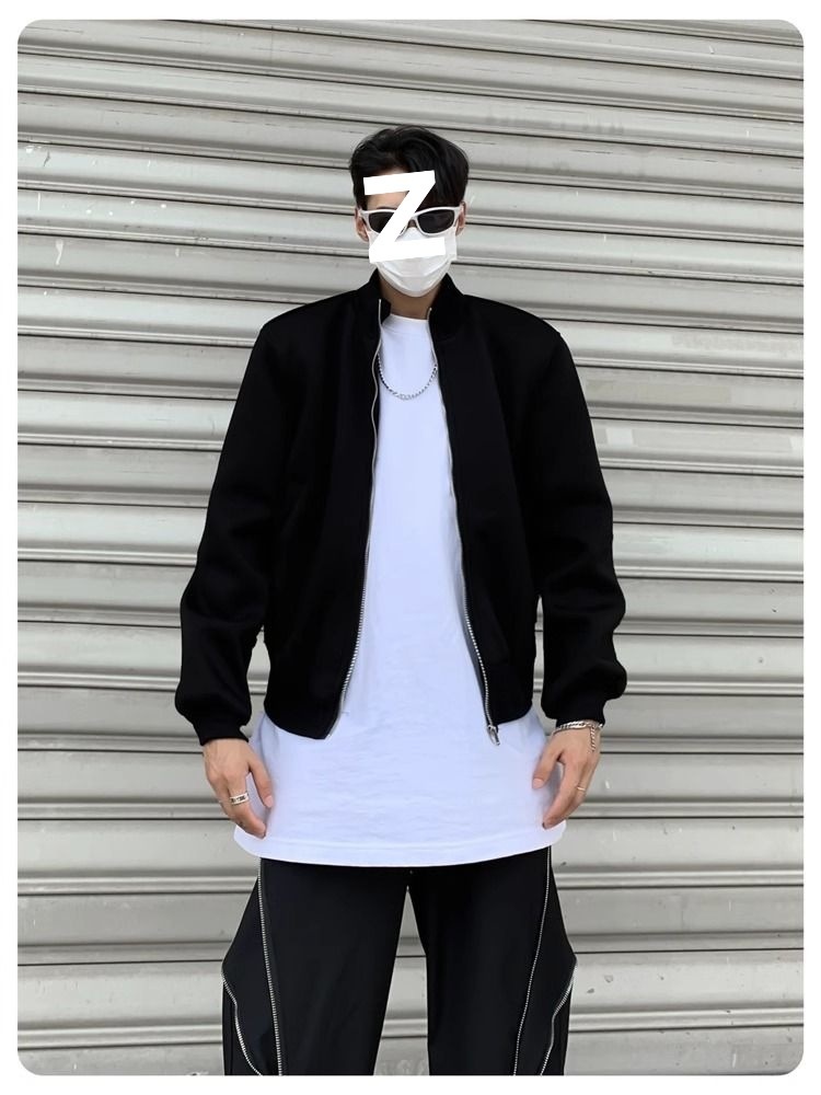 Jungen Herbst Lässige Strickjacke mit gepolsterten Schultern Graue Jacke Herren Lockerer Schnitt Internet Promi Hochwertig Kurzer Stehkragen Sport_voghion.com