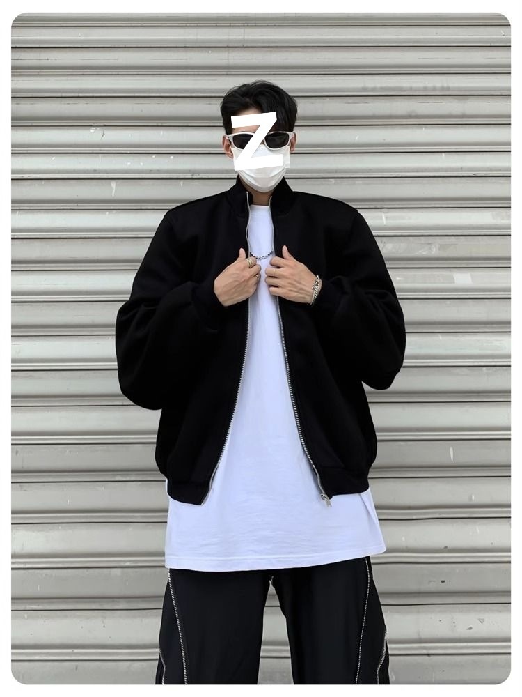 Jungen Herbst Lässige Strickjacke mit gepolsterten Schultern Graue Jacke Herren Lockerer Schnitt Internet Promi Hochwertig Kurzer Stehkragen Sport_voghion.com