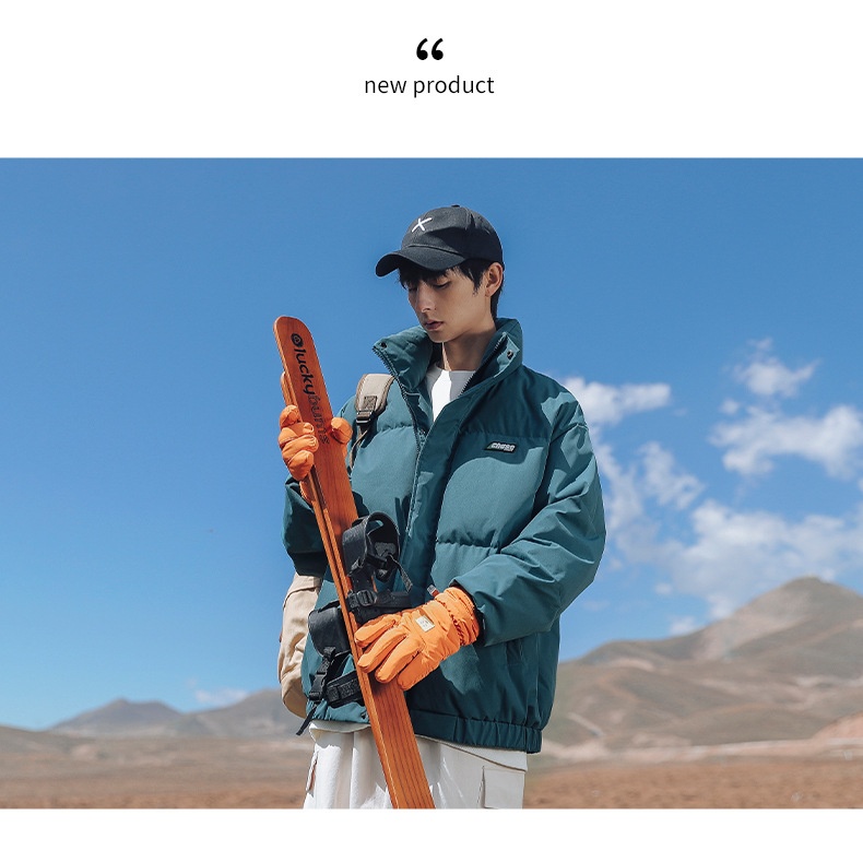 Vêtements pour hommes Hanlu, collection hiver 2024, doudoune épaisse et tendance à col montant, en coton Q_voghion.com