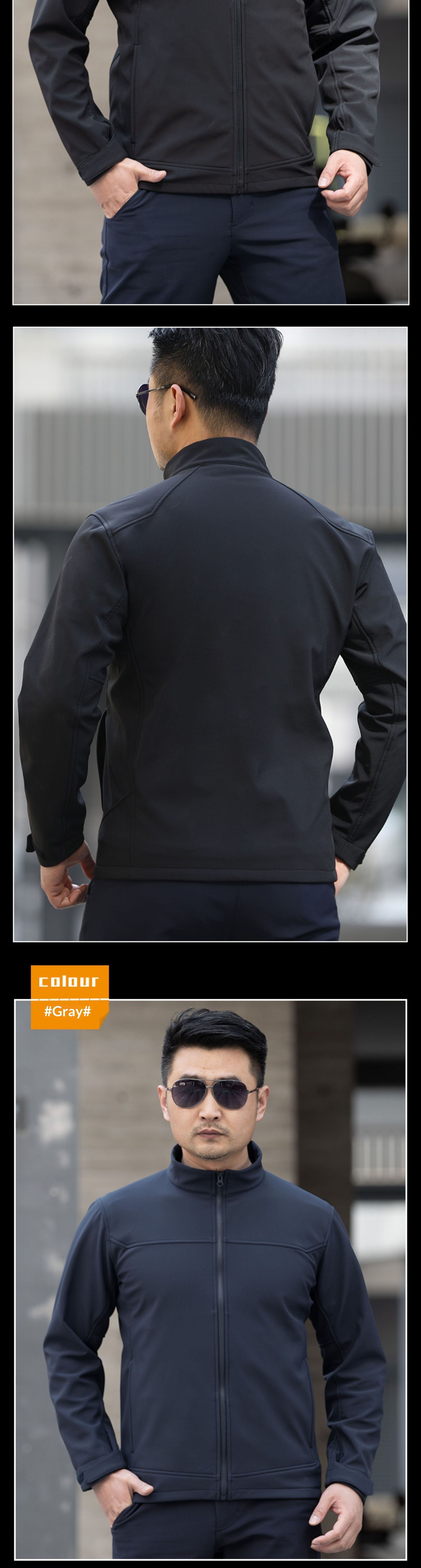 boy Boy Angken Autumn Winter New Men's Tactical Jacket Waterproof Wear-resistant Stand Collar Casual Versatile Fleece Thin Coat_voghion.com